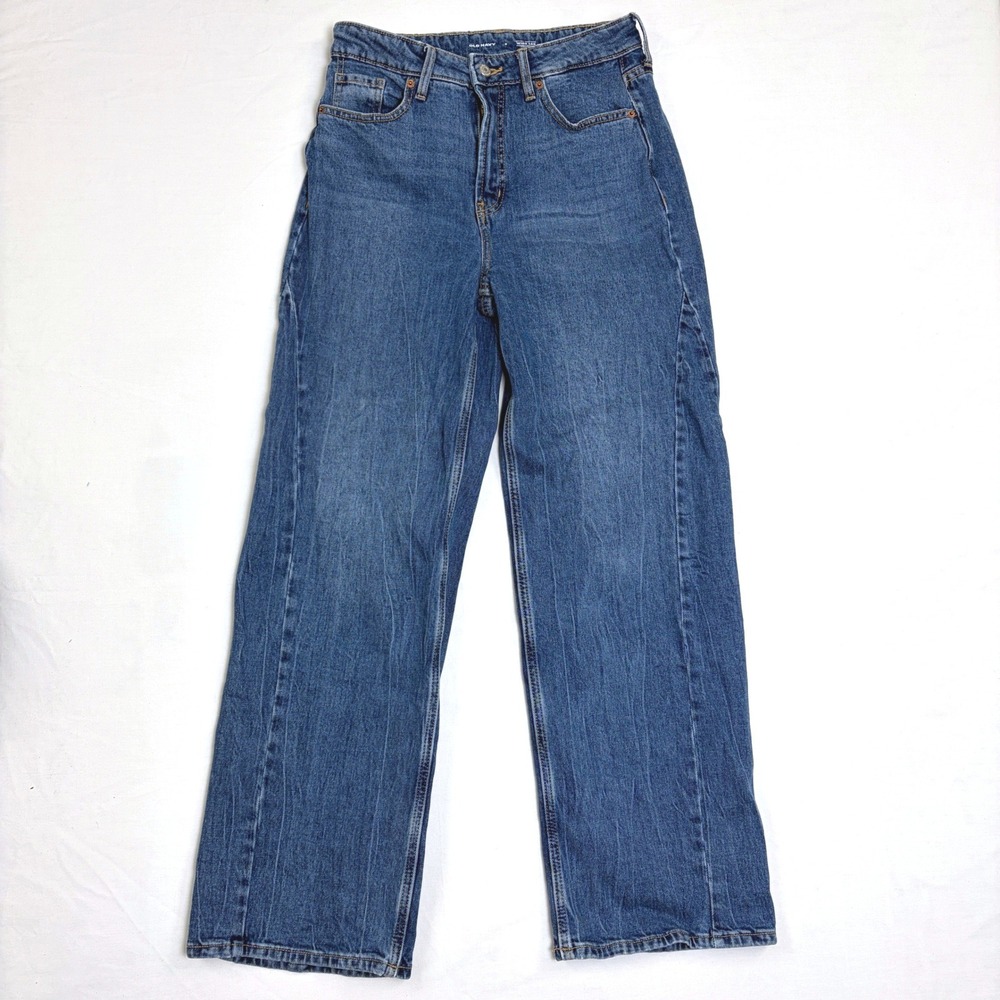 Old Navy Extra High-Rise Wide-Leg Seamed Jeans Medium Wash Blue Denim Size 6